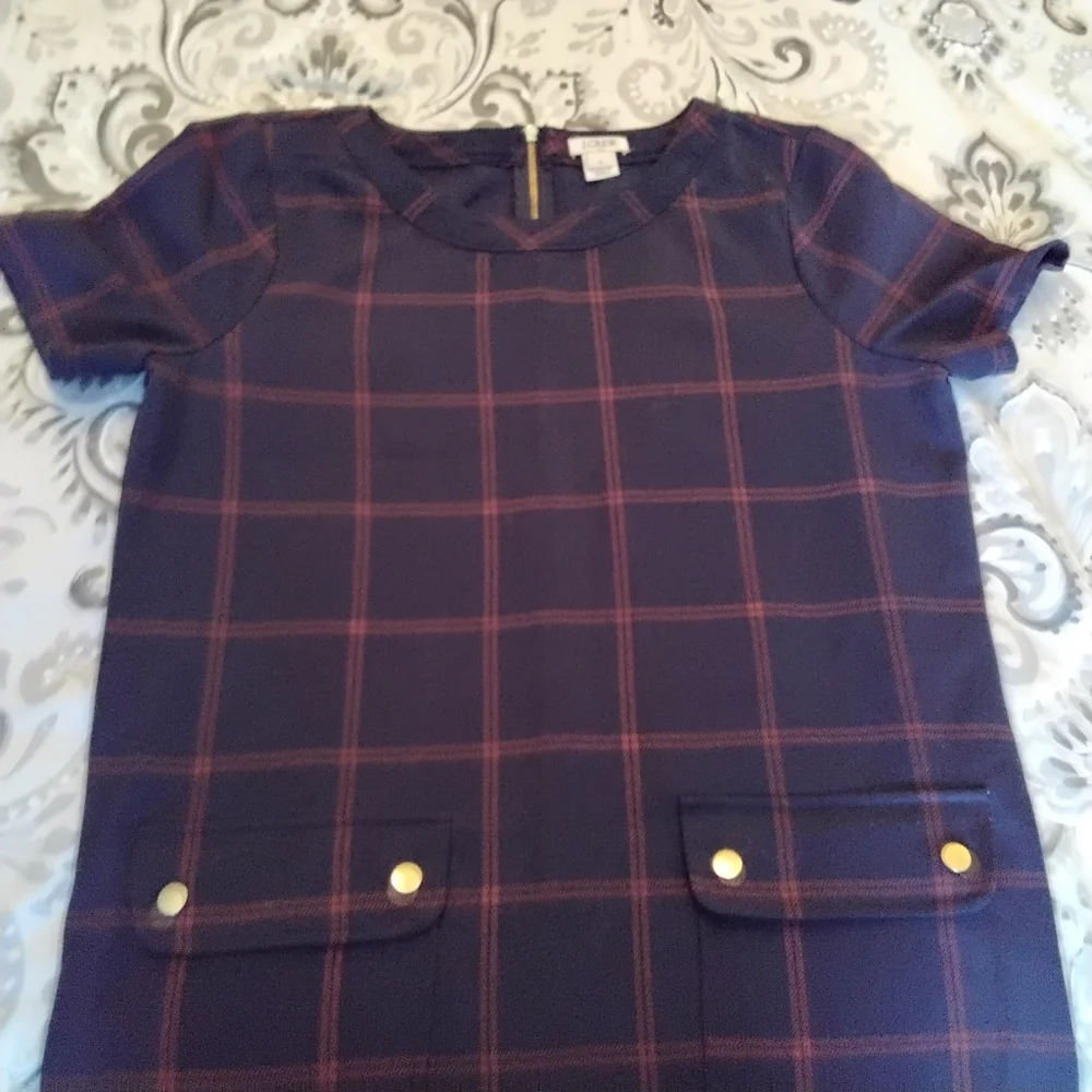 J. Crew Factory Navy Window Pane Shift Dress With Front Pockets - 4 - Picture 6 of 12